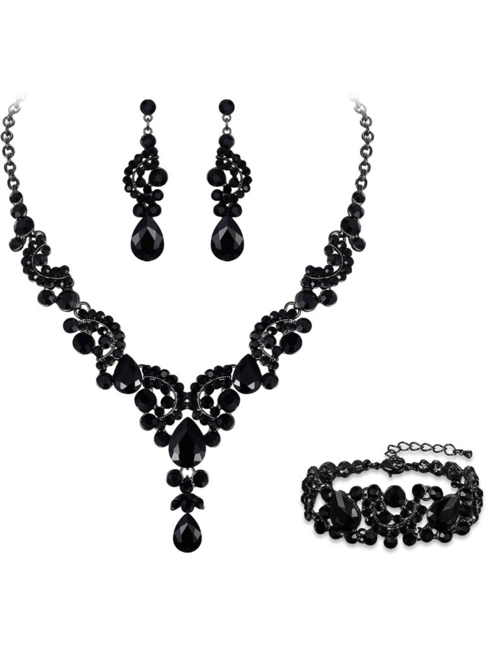 Stunning Rhinestone Crystal Art Deco Floral Wave Jewelry Set for Bridal & Prom